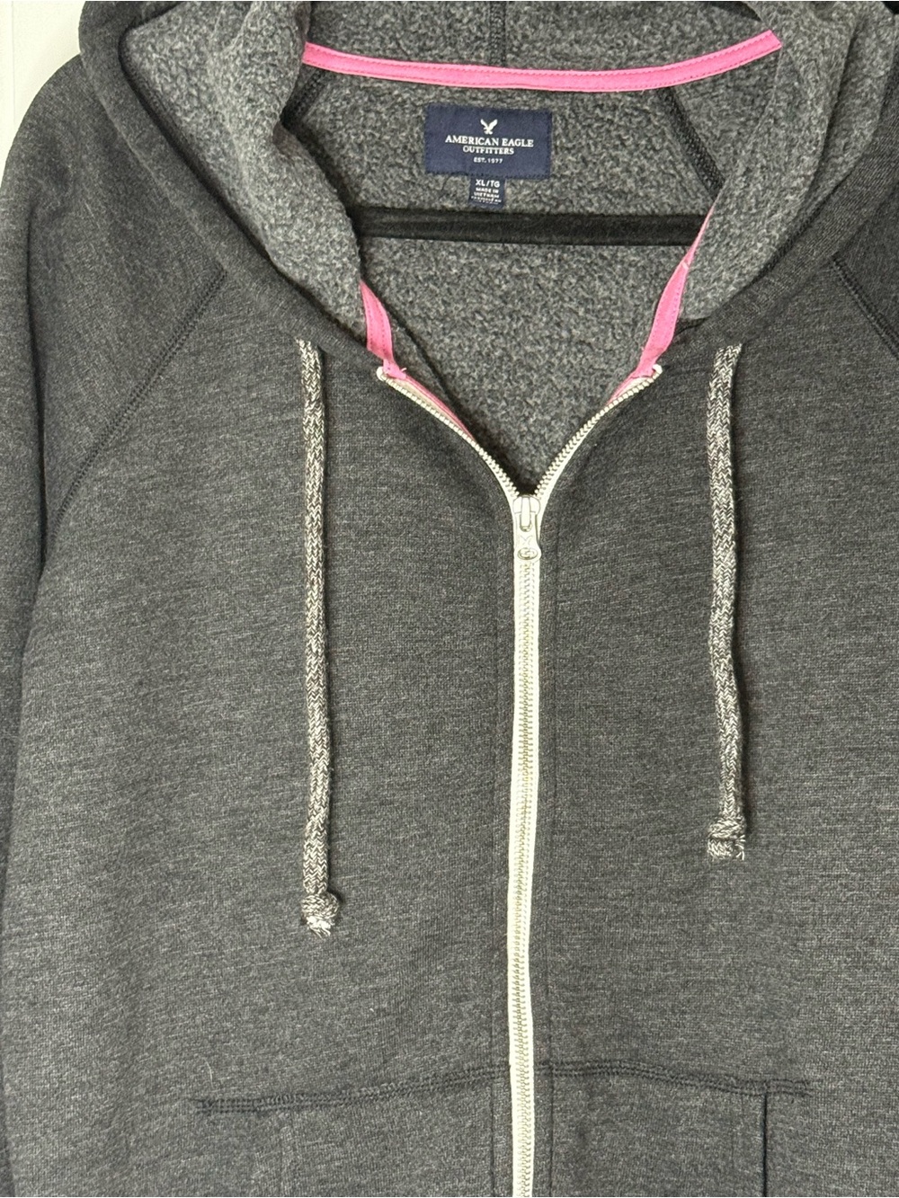 American Eagle Charcoal Gray Full-Zip Hoodie Sweatshirt - XL - Picture 4 of 9